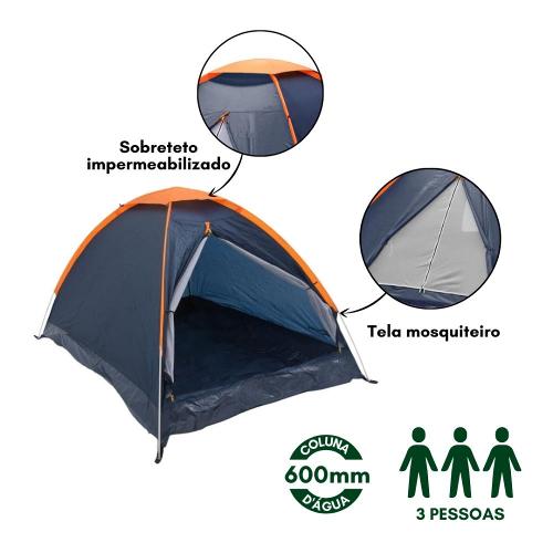 Barraca para Camping 3 Pessoas com Bolsa para Transporte