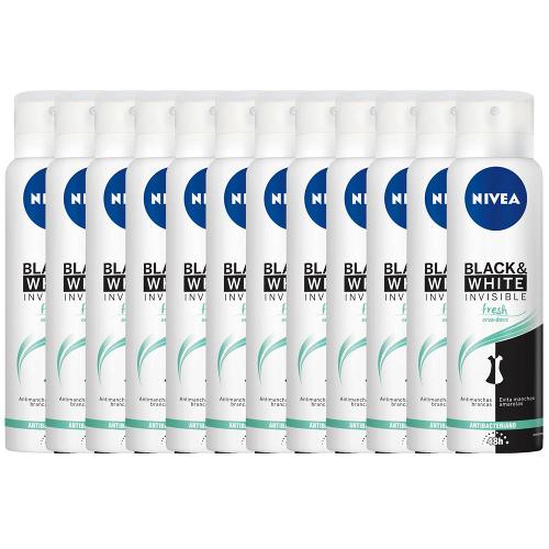 Desodorante Antitranspirante Aerossol Nivea Black White Fresh 150ml - 12 Unidades