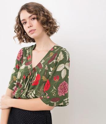 Blusa Verde Transpassada Floral