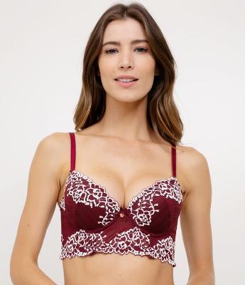 Sutiã Alongado em Renda Floral Bicolor