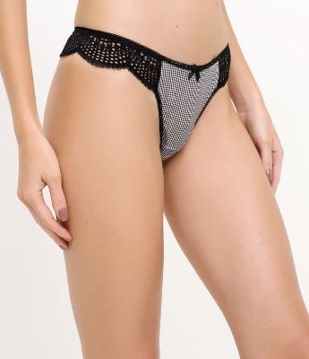 Calcinha Biquini Fio Estampa Vichy com Renda