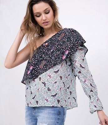 Blusa Ombro Único Estampada