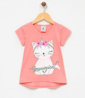 Blusa Infantil com Estampa Gatinha - Tam 1 a 4