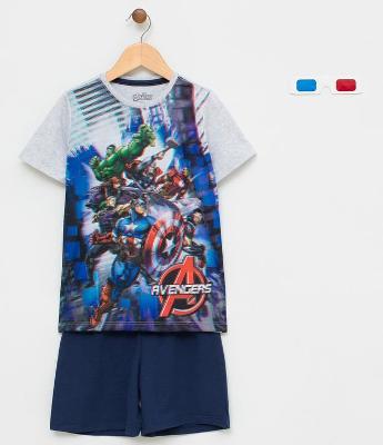Pijama Infantil Algodão com Estampa Avengers e Óculos 3D - Tam 4 a 14