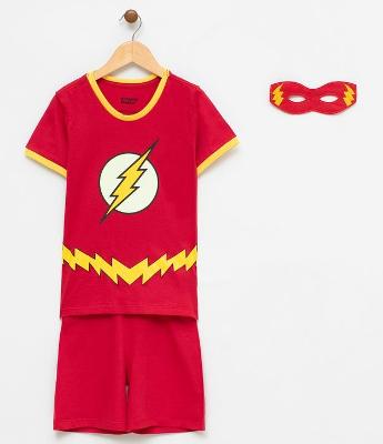Pijama Infantil Algodão com Estampa Flash com Máscara - Tam  4 a 14