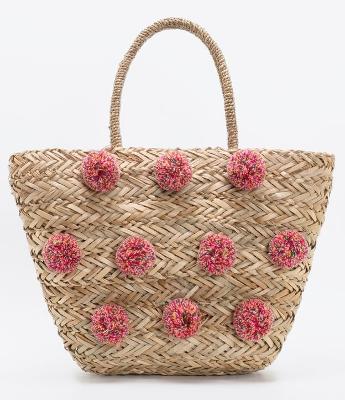 Bolsa de Praia Cesta com Pompom