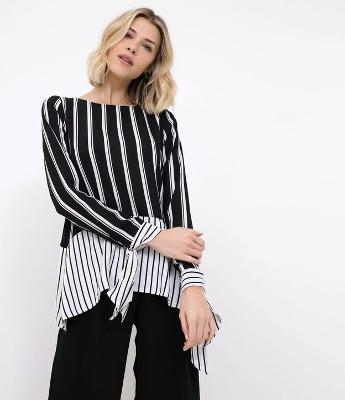 Blusa com Listras e Recortes