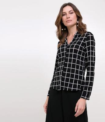 Blusa Xadrez Grid Manga Longa