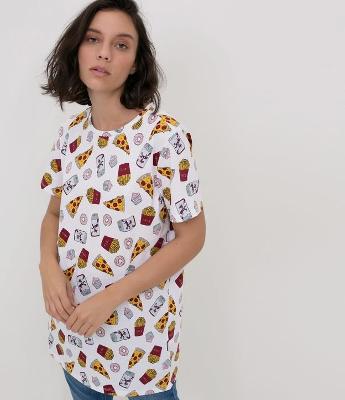Blusa Alongada com Ícones de Repetição Fast Food