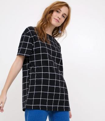 T shirt com Xadrez Grid