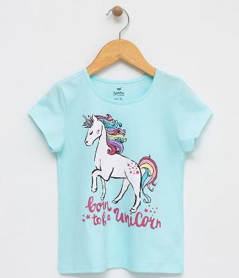 Blusa Infantil Estampa de Unicórnio - Tam 5 a 14