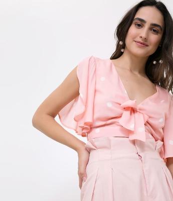 Blusa Cropped Poá com Amarração
