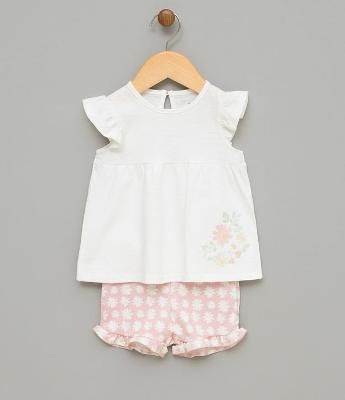 Conjunto Infantil Blusa com Frufru e Short com Babadinho - Tam 0 a 18 meses