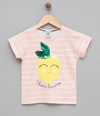 Blusa Infantil com Estampa de Limão e Paetês - Tam 1 a 4