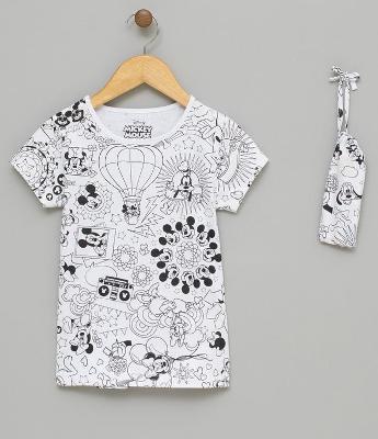 Blusa Infantil Estampada Mickey para Colorir - Tam 4 a 14