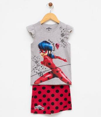 Conjunto Infantil Blusa com Estampa LadyBug e Short Estampado - Tam 4 a 12