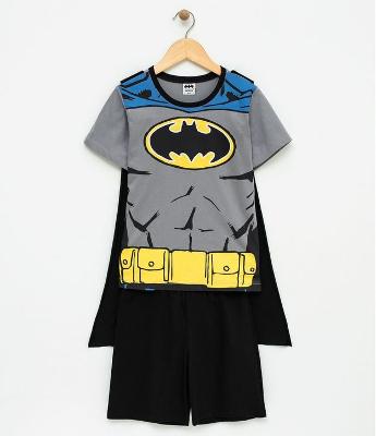 Pijama Infantil com Estampa do Batman com Capa - Tam 2 a 14
