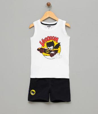 Conjunto Infantil Regata com Estampa e Bermuda de Microfibra Batman - Tam 4 a 14