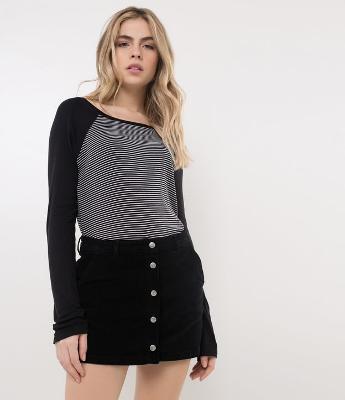 Blusa Listrada com Manga Raglan 