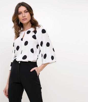 Body Poá com Manga Evasê 