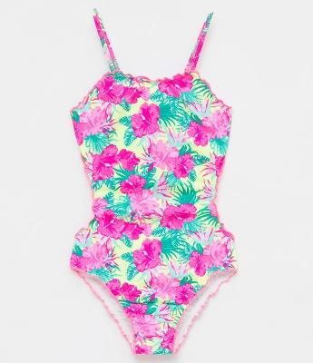 Maiô Infantil com Estampa Floral - Tam 6 a 14