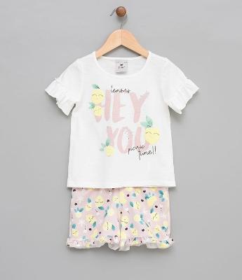 Conjunto Infantil Blusa com Babadinho e Short Texturizado - Tam 1 a 4