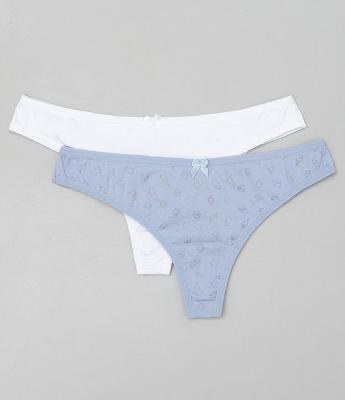 Kit com 2 Calcinhas Biquíni Fio Estampada e Lisa