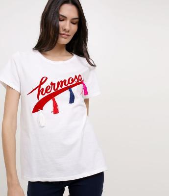 Blusa com Lettering Hermosa e Aplicação de Tassel