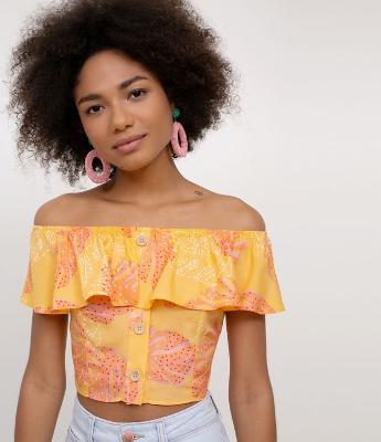 Blusa Ombro a Ombro com Botões Frontais