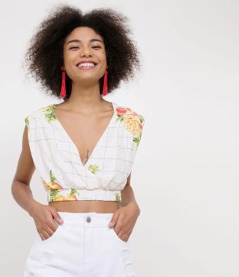 Regata Cropped Xadrez Grid Floral