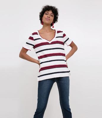 Blusa Listrada Gola V