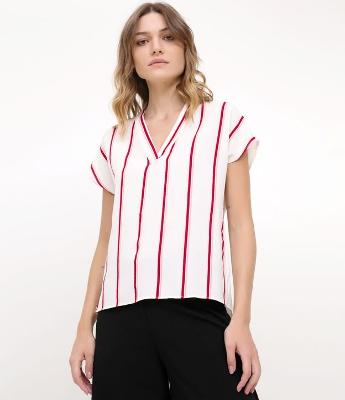 Blusa Listrada com Decote em V