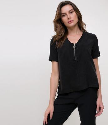Blusa Lisa com Zíper Frontal