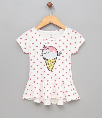 Blusa Infantil com Estampa Gatinho Sorvete - Tam 1 A 4