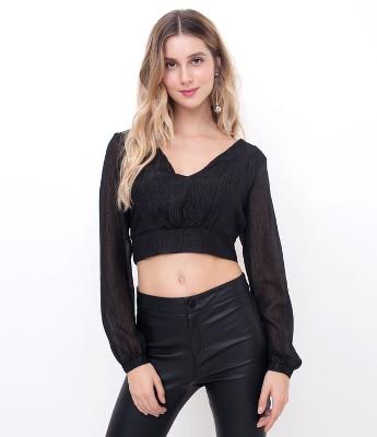Blusa Cropped com Fio Metalizado 