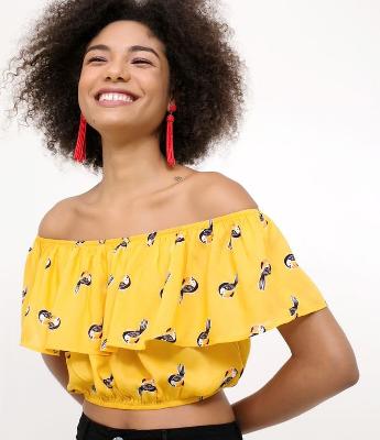 Blusa Ombro a Ombro Estampada com Tucanos