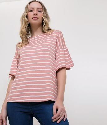 Blusa Listrada com Zíper nas Costas