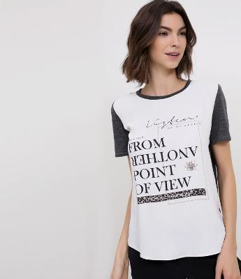 Blusa com Lettering e Silk Animal Print 