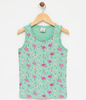 Blusa Regata Infantil com Rendinha na Gola - Tam 5 a 14