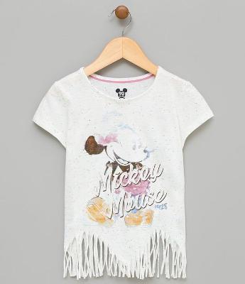 Blusa Infantil com Estampa do Mickey e Franjas - Tam 4 a 14