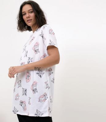 Blusa Alongada com Ícones de Repetição Gatos