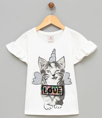 Blusa Infantil com Estampa Gatinho Unicórnio - 5 a 14