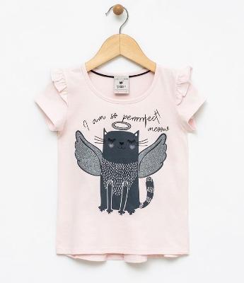 Blusa Infantil Estampa de Gato com Asas - Tam 1 a 4