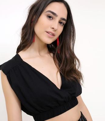 Blusa Cropped com Transpasse 