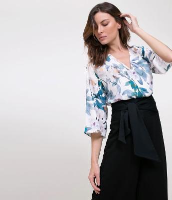 Blusa Floral Cachecour com Faixa na Cintura 