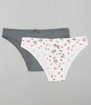 Kit com 2 Calcinhas Biquíni Floral e Lisa 