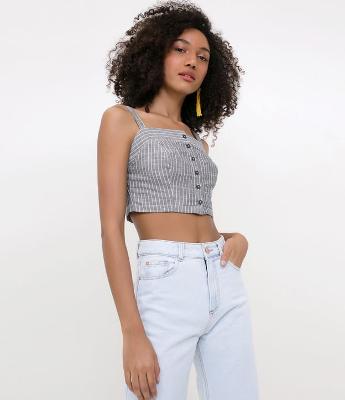 Cropped Listrado com Abotoamento