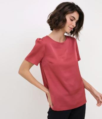T Shirt com Mangas Franzidas 