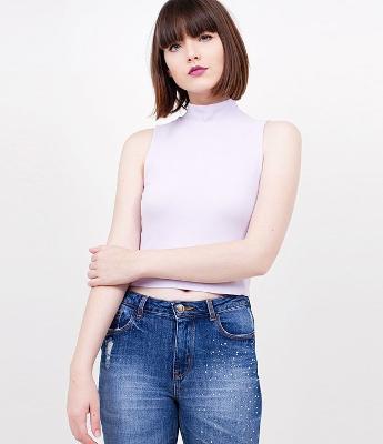 Blusa Cropped com Gola Alta