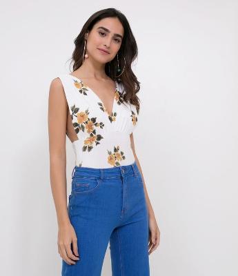 Body Floral com Alças Franzidas